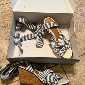 Sperry Black and White Striped Wedges